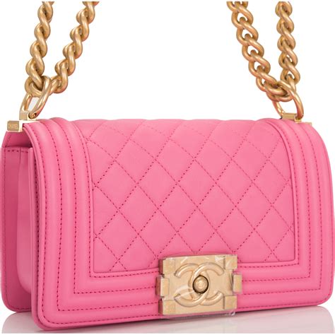 chanel metallic patent pink boy bag|Chanel boy small quilted bag.